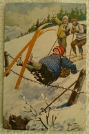 CPA ILLUSTRATEUR ARTHUR THIELE La Chute à Ski Dans Les Barbelés - Humour Sport D'hiver 1910 - Thiele, Arthur