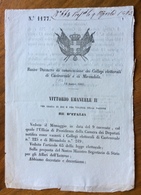 CASTROREALE E MIRANDOLA - REGIO DECRETO Del 12/3/1863 ( ORIGINALE) Sulla ." CONVOCAZIONE DEI COLLEGI ELETTORALI " - Décrets & Lois