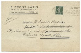 2c SEMEUSE SUR DEVANT D'ENVELOPPE / LIMOGES  POUR MOULINS REDIRIGEE A PALAVAS / LE FRONT LATIN - 1877-1920: Semi-Moderne