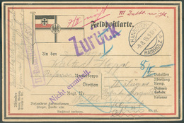 Allemagne Feldpostkarte Dc HANNOVER 9.8.1915 Vers Gent (BE) + Griffes Violettes ZURÜCK, II.Bataillon Nichtt Et Nicht Erm - Andere & Zonder Classificatie