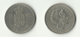 ONE 1 KRONE - 1980 - COIN – DENMARK – DANMARK - Dinamarca