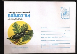 Roumanie Romana 1994 Enveloppe Prétimbrée ** Insecte, Coléoptère, Lucanus Cervus, Lucane Cerf-volant, Gland Chêne Nature - Ungebraucht