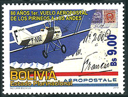Bolivia Bolivie 2010 Air Mail Over Andes Courrier Aérien Vuelo Aeropostal Pirineos A Los Andes Potez 25 - Avions