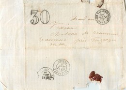 LETTRE SABLES D'OLONNE A POUZAUGUES 1878 ENVOI AU MAIRE DE REAUMUR RAOUL DE VEXIAU VENDEE 85 TIMBRE MARQUE POSTALE 30 - Pouzauges