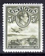 ANTIGUA - 1938-1951 5/- OLIVE GREEN KGVI DEFINITIVE FINE MOUNTED MINT MM * REF A SG 107 - 1858-1960 Colonia Británica