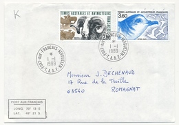 TAAF - Enveloppe Affr 2,00 Mouton + 3,60 Petrel Bleu - Obl "Port Aux Français Kerquelen" 1/1/1989 - Storia Postale
