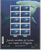 Polynésie Française / Tahiti - Planche / Feuille De 10 Timbres Neufs / 40 F / 12-05-2014 / Les Requins De Polynésie - Neufs