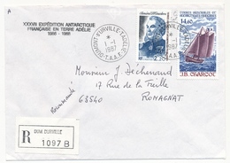 TAAF - Enveloppe Reco. Affr 2,20 Amiral Mouchez + 14,60 J.B.Charcot, Cad "Dumont Durville 1/1/1987" - Covers & Documents