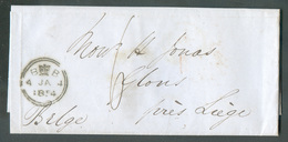 LAC De LONDON 4/1 1854 Vers Glons + (verso) Dc ANGLETERRE PAR OSTENDE - 15264 - Ufficio Di Transito