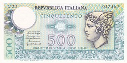 ITALIA BANCONOTA DA LIRE 500 FDS MERCURIO DECRETO 5/6/76  SERIE U22  037367 - 500 Lire