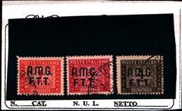 93422) ITALIA.- Trieste AMG-FTT- 1947-49-Segnatasse SOPR. SU 2  RIGHE-Ruota 3 VALORI USATI - Portomarken