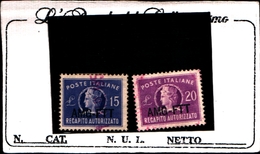 93429) ITALIA.- Trieste AMG-FTT- 1949-52 RECAPITO AUTORIZZATO 2 V. -Ruota USATI - Autres & Non Classés