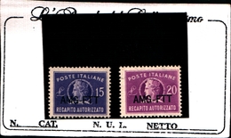 93430) ITALIA.- Trieste AMG-FTT- 1949-52 RECAPITO AUTORIZZATO 2 V. -Ruota-MNH** - Other & Unclassified