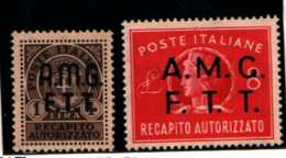 93432) ITALIA.- Trieste AMG-FTT- 1949-52 RECAPITO AUTORIZZATO N.1-2 -Ruota-MNH** - Sonstige & Ohne Zuordnung