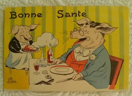 Superbe CPA Chromolithographie Illustrateur - Cochon Humanisé Au Restaurant Bonne Santé Illustrateur G LION - Lion