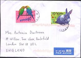 Mailed Cover With Stamps Fauna Rabbir Birds Parrots From Japan - Cartas & Documentos