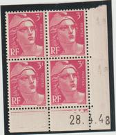 N°716 Bloc De 4 Coin Daté ** - 1945-54 Marianne (Gandon)