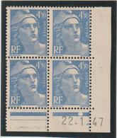 N°718A Bloc De 4 Coin Daté ** - 1945-54 Marianne De Gandon