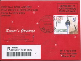MACAU 2005 CHRITSMAS GREETING CARD & POSTAGE PAID COVER FIRST DAY USAGE - Enteros Postales