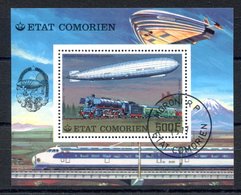 RC 16171 COMORES BLOC ZEPPELIN ET TRAIN LOCOMOTIVE DENTELÉ OBLITÉRÉ TB - USED VF - Comoren (1975-...)