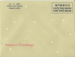 MACAU 2007 CHRISTMAS GREETING CARD & POSTAGE PAID COVER - Postwaardestukken