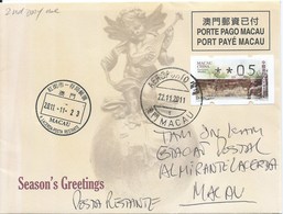 MACAU 2011 CHRISTMAS GREETING CARD & POSTAGE PAID COVER LOCAL USAGE ON 2ND DAY - Entiers Postaux