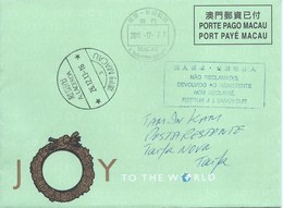 MACAU 2013 CHRISTMAS GREETING CARD & POSTAGE PAID COVER USAGE TO TAIPA - Postwaardestukken