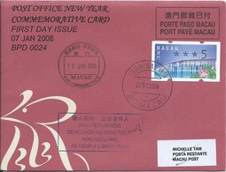 MACAU 2008 LUNAR YEAR OF THE RAT GREETING CARD & POSTAGE PAID COVER FIRST DAY USAGE - Postwaardestukken