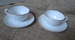 Scandinavian Pottery Sweden Lidkoping Alp 2x Porcelain Coffee Cup & Saucer White - Andere & Zonder Classificatie