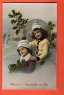 MK-01 Bonne Et Heureuse Année. Enfants Et Gui. Circulé En 1911. - Neujahr