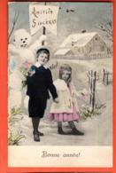 MK-04 Bonne Année. Enfants Et Bonhomme De Neige.i. Circulé En 1907 - Neujahr