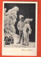 MK-13 Bonne Année Couple D'enfants Et Trèfle à Quatre Dans La Neige. Circulé 1934 - Neujahr