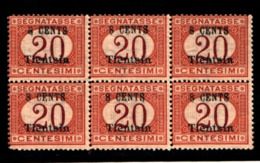 93482) ITALIA-Tientsin-BLOCCO DI 6 DEL 8 C. Su 20 C..Segnatasse, Soprast. Tientsin E In Centesimi Cinesi- 1918-MNH** - Tientsin