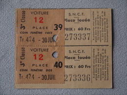 S N C F  SNCF 3E CLASSE  TICKETS DE TRANSPORT - Unclassified