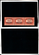 93509) ITALIA-STRISCIA DI 3 DEL 8 C. Su 20 C.Segnatasse, Soprastampati Pechino E In Centesimi Cinesi -1918-MNH** - Pechino