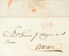 1850. LAS PALMAS A PUERTO DE OROTAVA. Marca De Porteo "3.C.", En Rojo Y Al Dorso Numeral "12", Que Indica La Oficina De  - Sonstige & Ohne Zuordnung