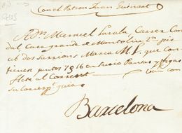 1831. BARCELONA A SITGES. Circulada Fuera De Valija Con Anotación Manuscrita "En Manos Propias". MAGNIFICA Y RARA. - Sonstige & Ohne Zuordnung