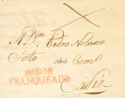 1836. ALCALA DE HENARES (MADRID) A CADIZ. Marca AA DE NS. / FRANQUEADO, En Rojo De Alcalá (P.E.9) Edición 2004. MAGNIFIC - Sonstige & Ohne Zuordnung