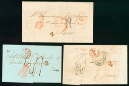 1844. Conjunto De Dos Cartas De MADRID A PARIS (FRANCIA) Y Una De MADRID A GENOVA (ITALIA) Con Marcas M / PP, En Rojo (2 - Sonstige & Ohne Zuordnung