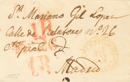 1854. SAN MARTIN DE VALDEIGLESIAS A MADRID. Baeza S.M.D. VALDEIG. / CAST. LA N., En Rojo. MAGNIFICA Y MUY RARA. - Other & Unclassified