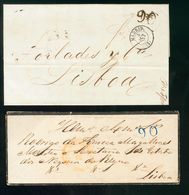 1854. Dos Cartas De MADRID A LISBOA (PORTUGAL) Con Fechadores Diferentes De Madrid Y Porteo "90" (reis) Aplicados A La L - Other & Unclassified