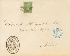 1857. 2 Cuartos Verde. Correo Interior De MADRID. Matasello REJILLA Y En El Frente Marca REAL COMPAÑIA DE CANALIZACION D - Otros & Sin Clasificación