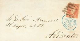 1856. 4 Cuartos Rojo. MADRID A ALICANTE. Matasello Mixto REJILLA Y Fechador Oval MADRID / 25-OCTUBRE-1856, En Azul. MAGN - Andere & Zonder Classificatie