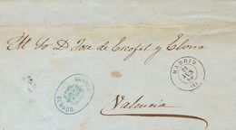 1860. MADRID A VALENCIA. Marca De Franquicia CORREO / SENADO, En Azul. MAGNIFICA Y RARA. - Autres & Non Classés