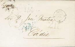 1857. PARIS (FRANCIA) A CADIZ. Al Dorso Marca APARTADO / CORREOS, En Negro Y Marca MP, En Azul. MAGNIFICA Y RARISIMA, PO - Autres & Non Classés