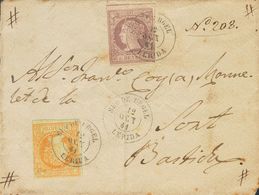 1861. 4 Cuartos Naranja Y 2 Reales Lila. Frente De Certificado De SEO DE URGEL A LA BASTIDA (LERIDA). Matasello SEO DE U - Other & Unclassified