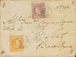 1861. 4 Cuartos Naranja Y 2 Reales Lila. Frente De Certificado De SEO DE URGEL A LA BASTIDA (LERIDA). Matasello SEO DE U - Autres & Non Classés