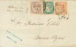 1868. 10 Cts Verde, 20 Cts Lila Y 50 Cts Castaño Amarillo. BARCELONA A BUENOS AIRES (ARGENTINA), En El Frente Manuscrito - Sonstige & Ohne Zuordnung