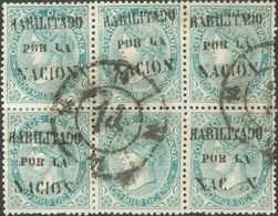 200 Mils Verde, Bloque De Seis HABILITADO POR LA NACION, De Valladolid (un Sello Variedad SIN SOBRECARGA). Matasello R.C - Sonstige & Ohne Zuordnung