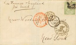 1874. 1 Pts Verde. CADIZ A NUEVA YORK (U.S.A.). Circulada Vía Inglaterra Con Franqueo En Exceso De 20 Cts Según Tarifa D - Autres & Non Classés